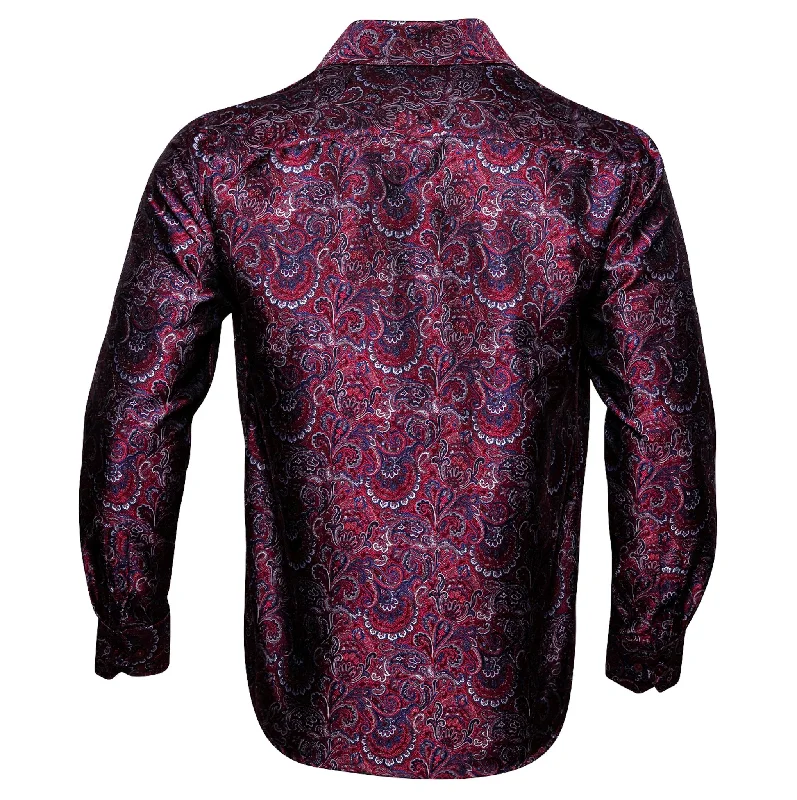 Maroon  Blue  Paisley Silk Men's Shirt- CY-0042