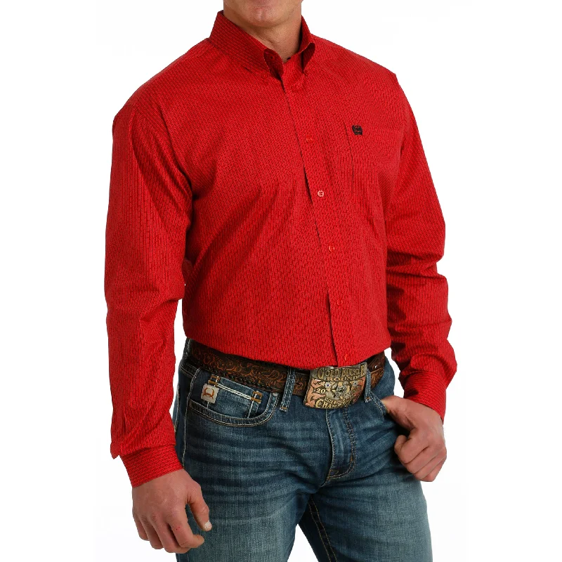 Cinch Men's Red Geometric Print Long Sleeve