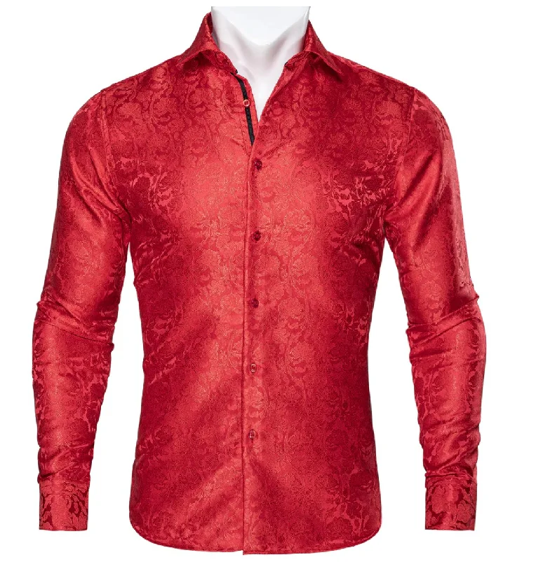 Red Paisley Silk Men's Shirt-CY-0056