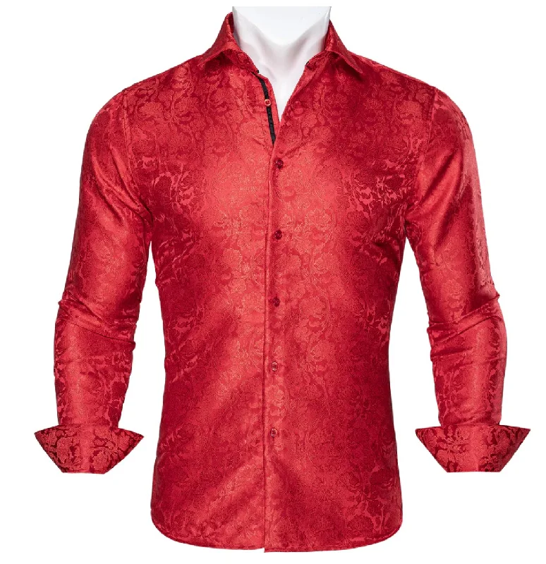 Red Paisley Silk Men's Shirt-CY-0056