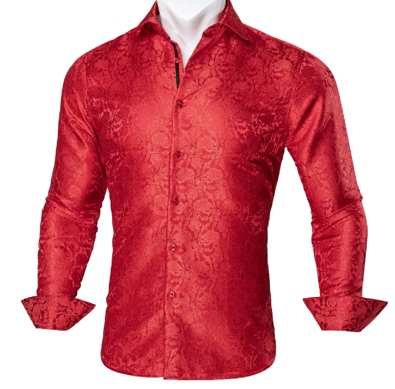 Red Paisley Silk Men's Shirt-CY-0056