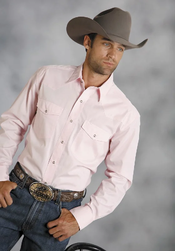 Roper Mens Pink 100% Cotton L/S Snap 1 Pt Back Yoke Poplin Western Shirt