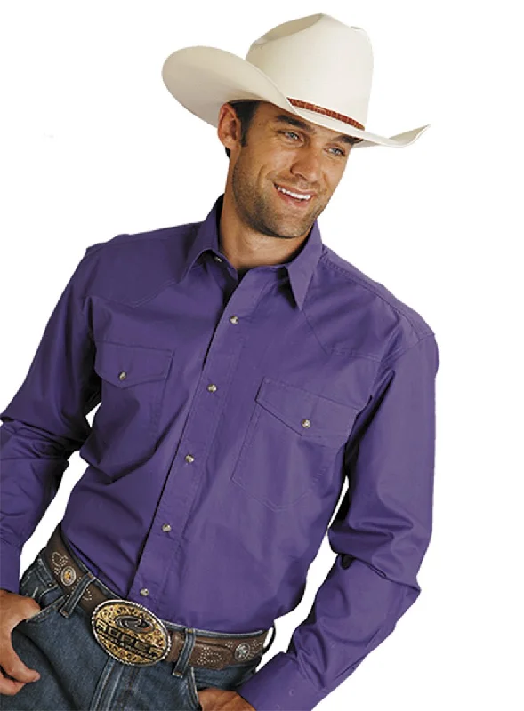 Roper Mens Purple 100% Cotton L/S Snap 1 Pt Back Yoke Poplin Western Shirt