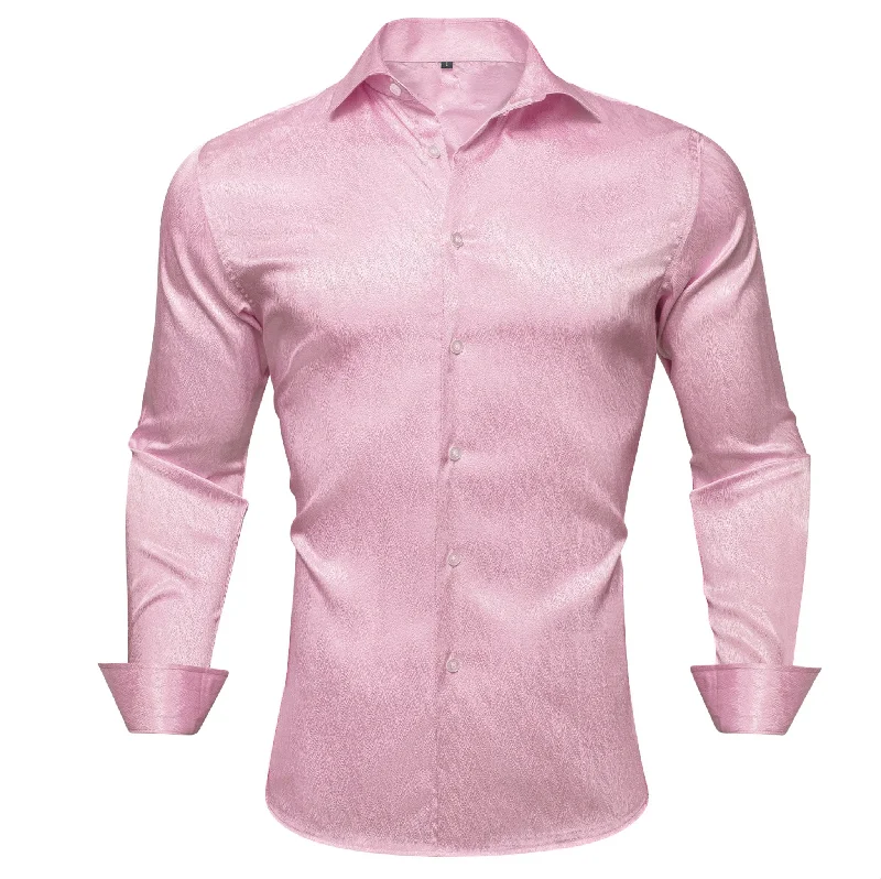 Rose Golden Solid Silk Men's Long Sleeve Shirt- CY-0547