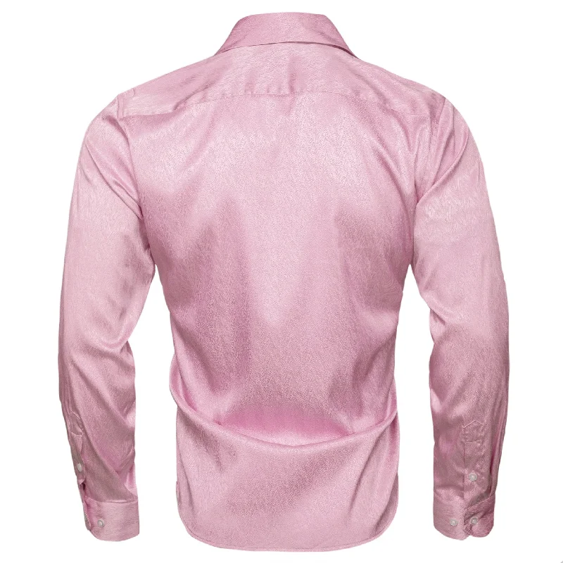 Rose Golden Solid Silk Men's Long Sleeve Shirt- CY-0547