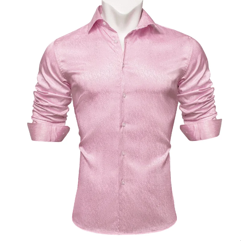 Rose Golden Solid Silk Men's Long Sleeve Shirt- CY-0547