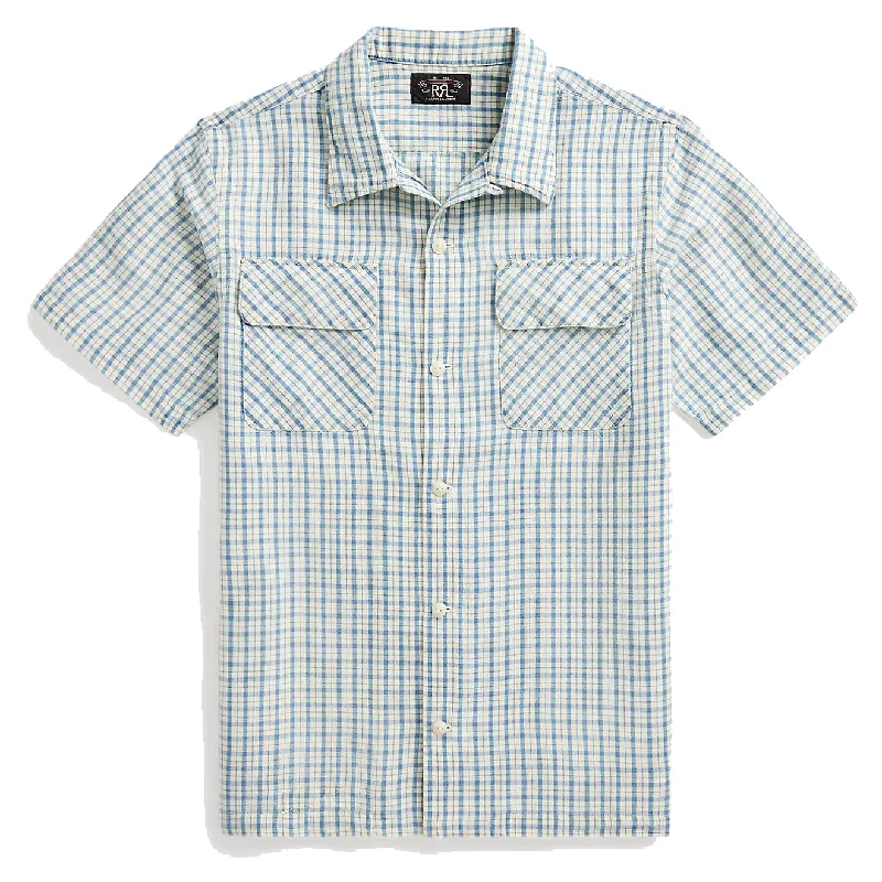 RRL by Ralph Lauren Checked Cotton-Linen Camp Shirt RL-710 Indigo/Creme