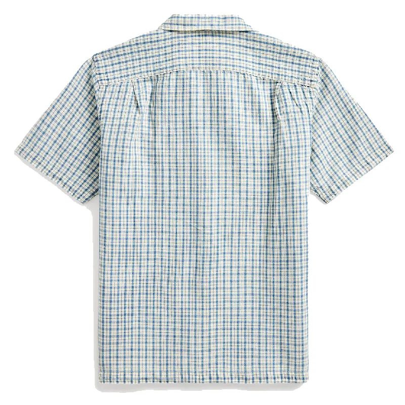 RRL by Ralph Lauren Checked Cotton-Linen Camp Shirt RL-710 Indigo/Creme