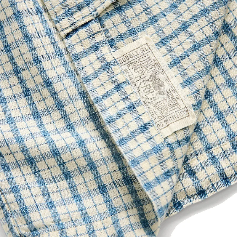 RRL by Ralph Lauren Checked Cotton-Linen Camp Shirt RL-710 Indigo/Creme