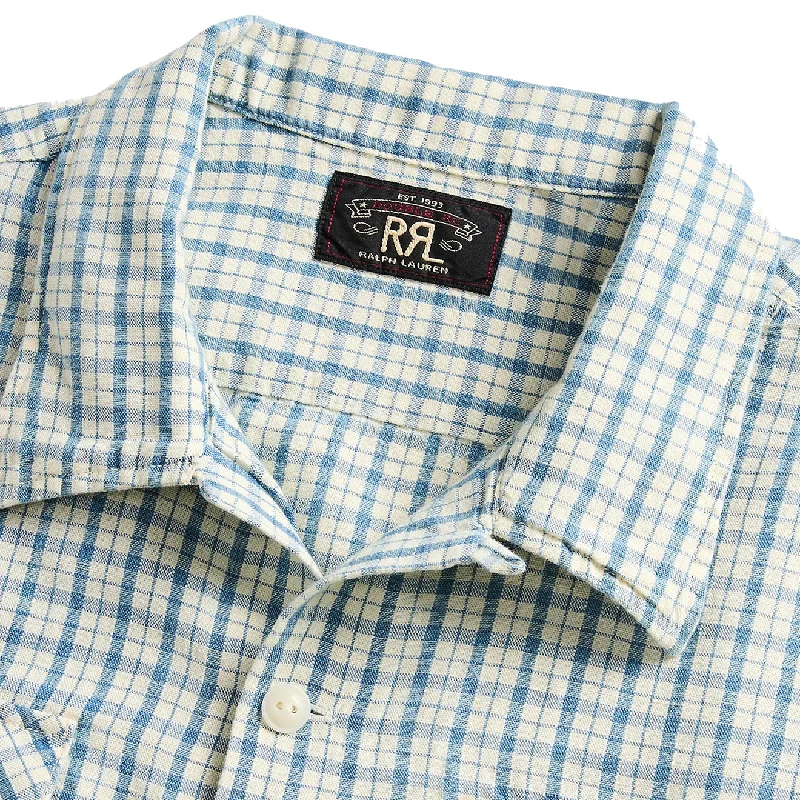 RRL by Ralph Lauren Checked Cotton-Linen Camp Shirt RL-710 Indigo/Creme