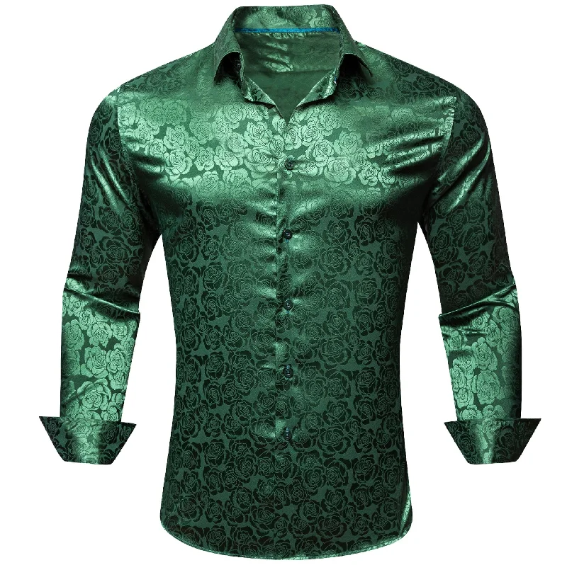 Simon.Von  Beautiful Green Print Flower Silk Men's Shirt-CY-0679