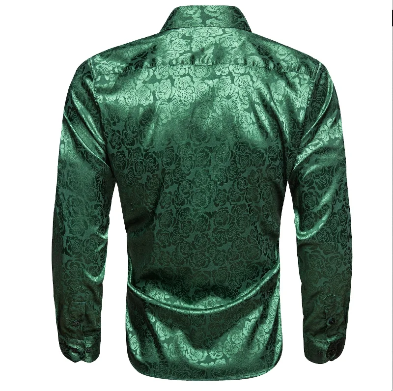 Simon.Von  Beautiful Green Print Flower Silk Men's Shirt-CY-0679