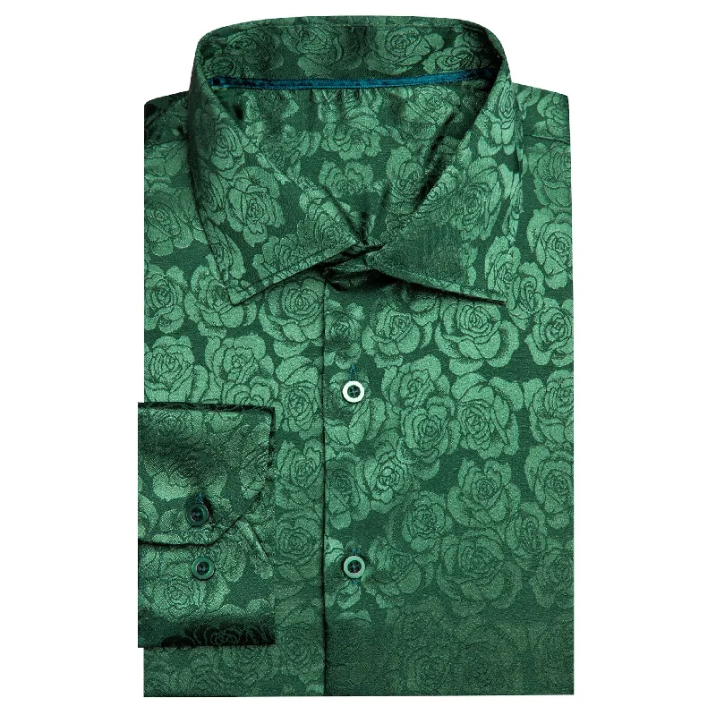 Simon.Von  Beautiful Green Print Flower Silk Men's Shirt-CY-0679