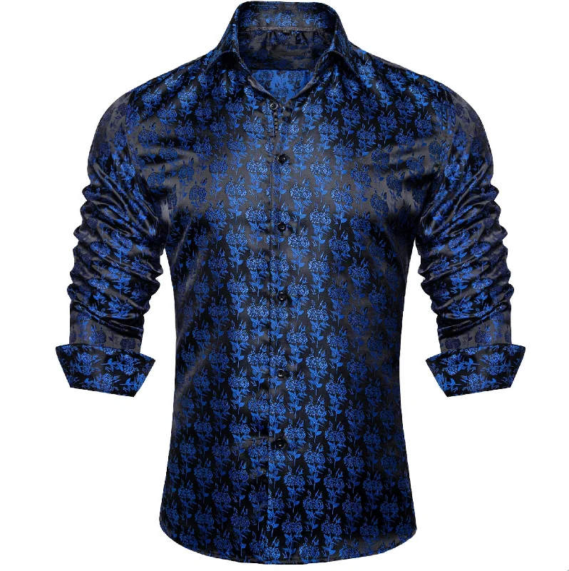 SIMON.VON BLACK BLUE FLORAL SILK MEN'S SHIRT- CY-2016