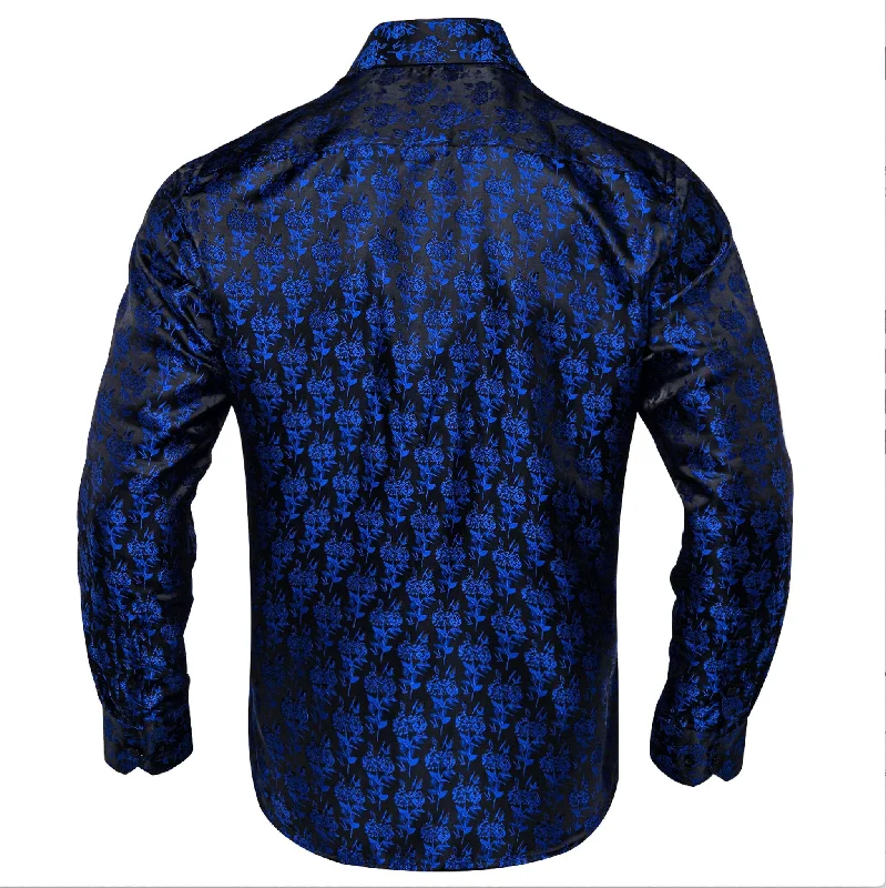 SIMON.VON BLACK BLUE FLORAL SILK MEN'S SHIRT- CY-2016