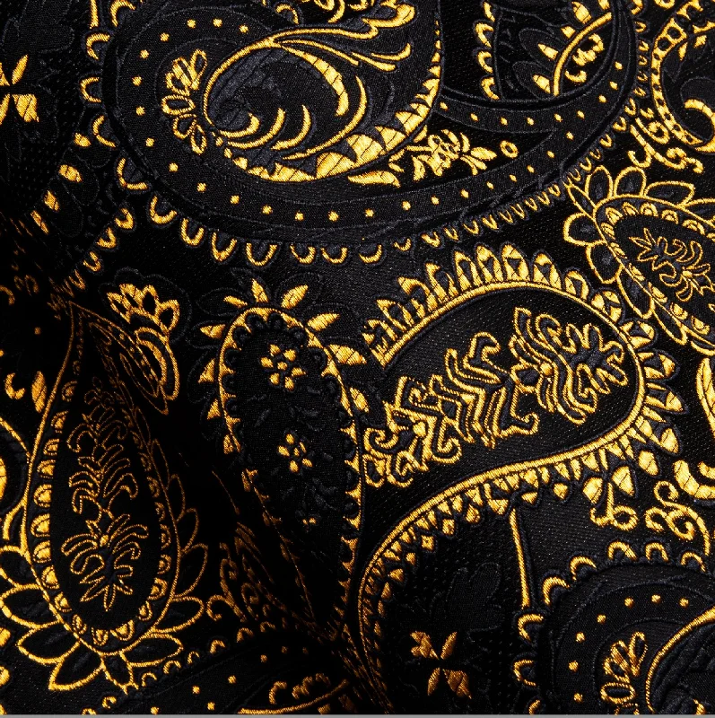 Simon.Von Black Gold Paisley Silk Men's Shirt-CY-0460