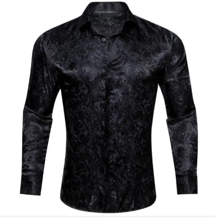 Simon.Von Black Paisley Silk Men's Shirt- CY-0683