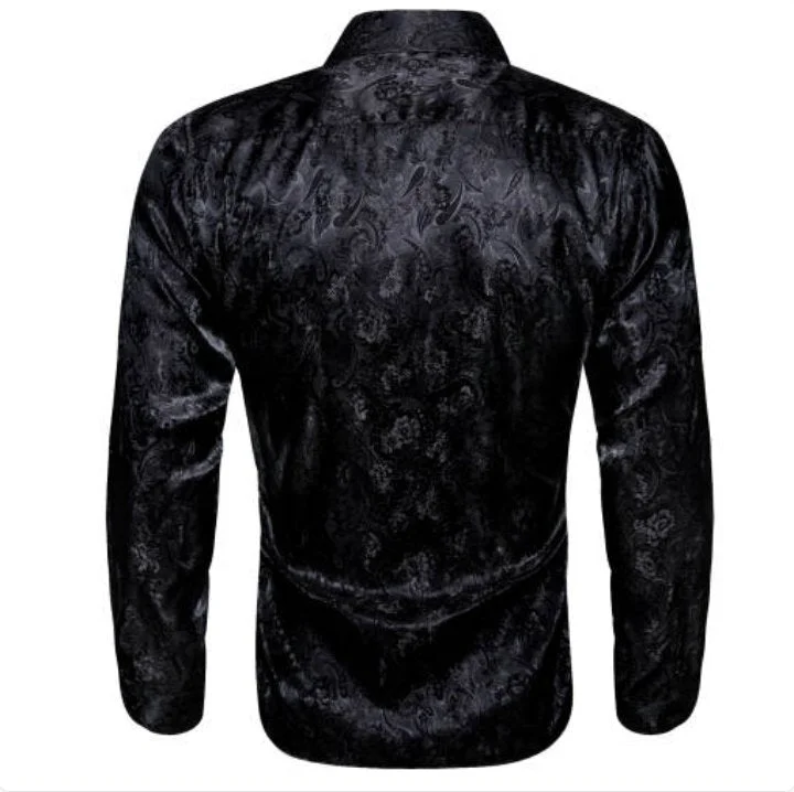 Simon.Von Black Paisley Silk Men's Shirt- CY-0683