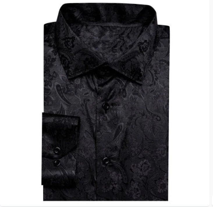 Simon.Von Black Paisley Silk Men's Shirt- CY-0683