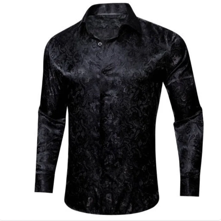 Simon.Von Black Paisley Silk Men's Shirt- CY-0683