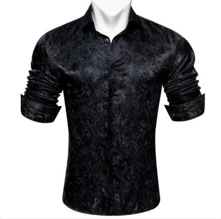 Simon.Von Black Paisley Silk Men's Shirt- CY-0683