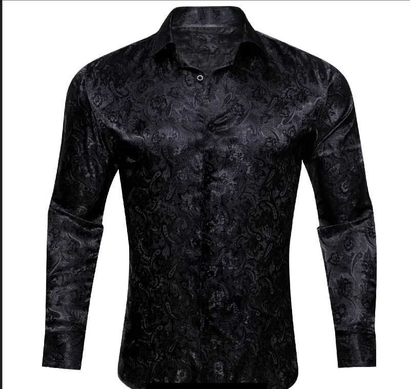 Simon.Von Black Paisley Silk Men's Shirt- CY-0683