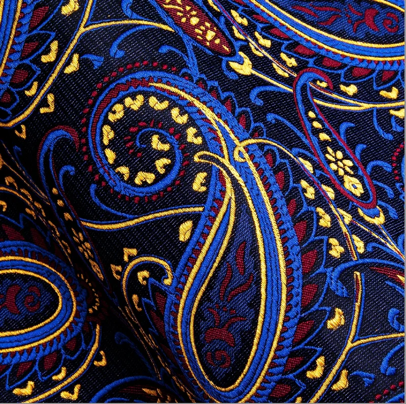 Simon.Von Blue Gold Paisley Silk Men's Shirt-CY-0461