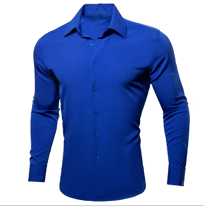 Simon .Von Blue Solid Silk Shirt- CY-0747