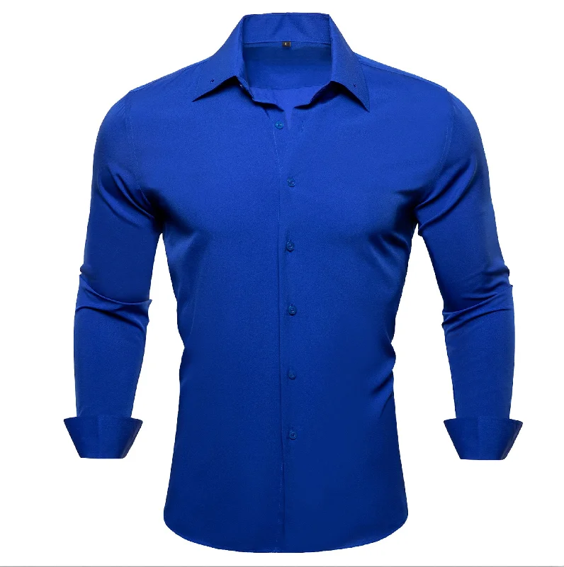 Simon .Von Blue Solid Silk Shirt- CY-0747