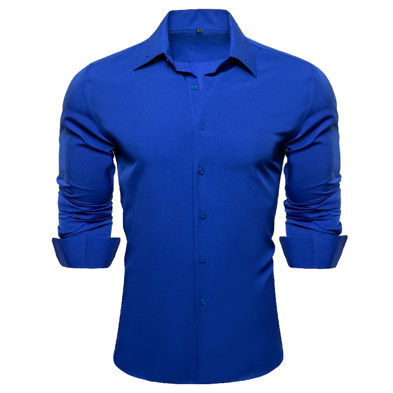 Simon .Von Blue Solid Silk Shirt- CY-0747