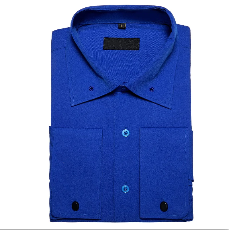 Simon .Von Blue Solid Silk Shirt- CY-0747