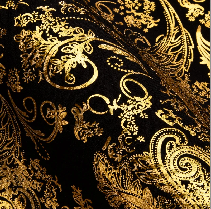 Simon.Von Bright Gold Black Paisley Silk Men's Shirt-CY-0591