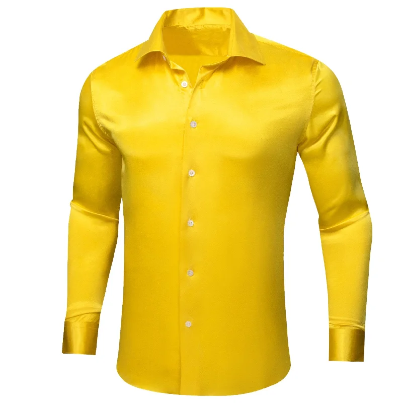 Simon.Von Bright Yellow Solid Silk Shirt- CY-0514