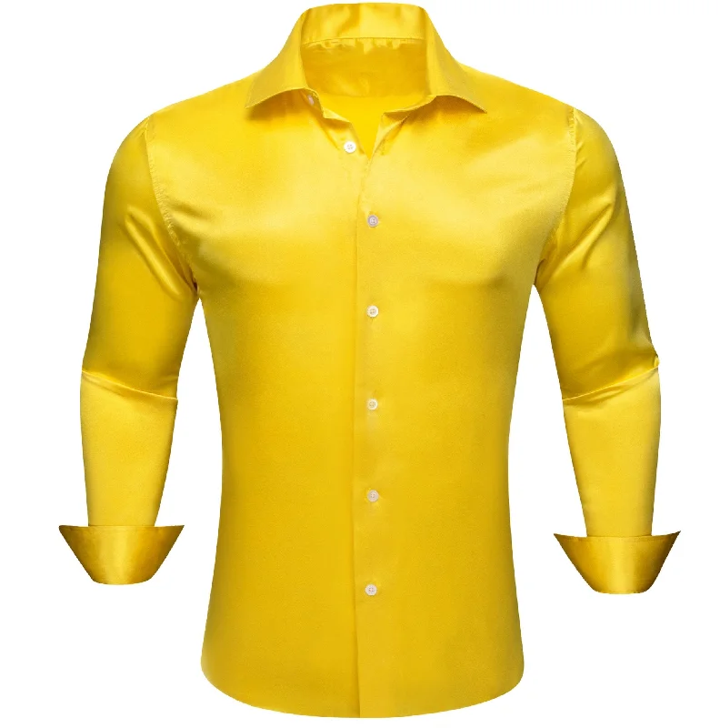 Simon.Von Bright Yellow Solid Silk Shirt- CY-0514