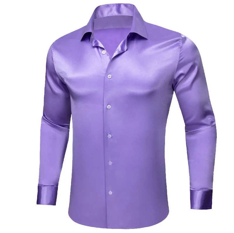 Simon.Von Casual Purple Solid Silk Men's Long Sleeve Shirt- CY-0517