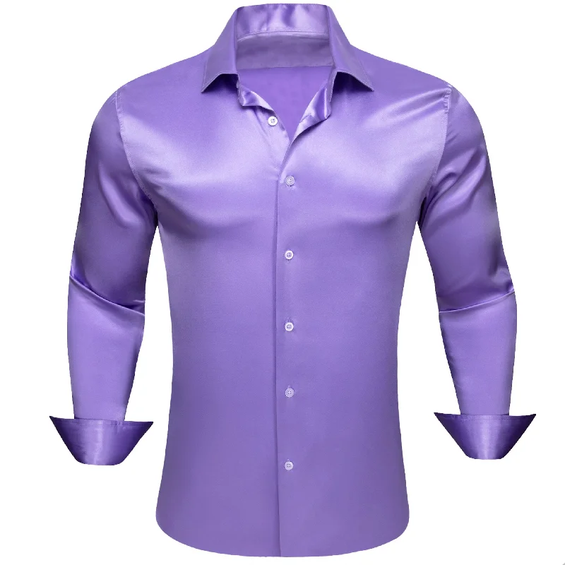 Simon.Von Casual Purple Solid Silk Men's Long Sleeve Shirt- CY-0517