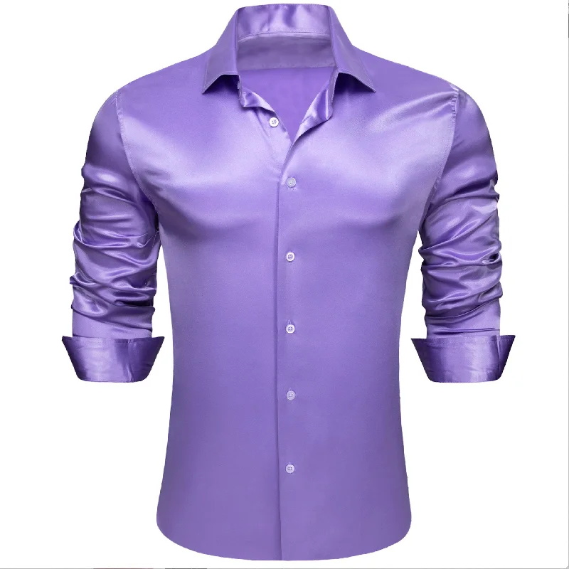 Simon.Von Casual Purple Solid Silk Men's Long Sleeve Shirt- CY-0517