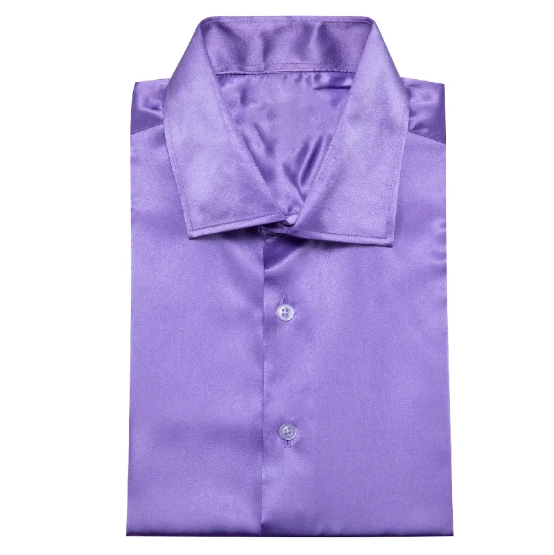 Simon.Von Casual Purple Solid Silk Men's Long Sleeve Shirt- CY-0517