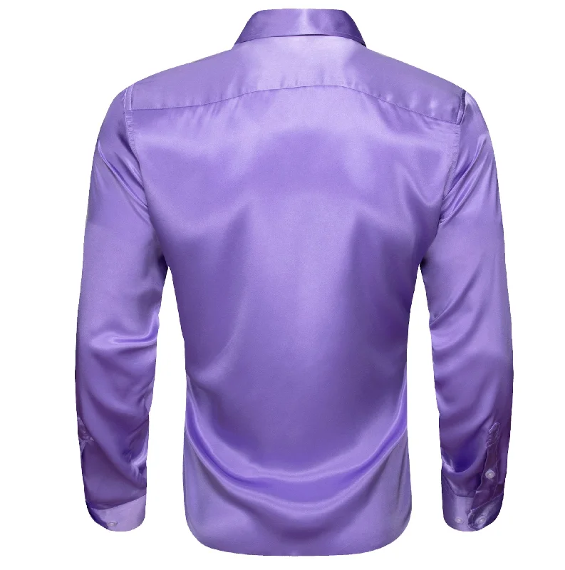 Simon.Von Casual Purple Solid Silk Men's Long Sleeve Shirt- CY-0517