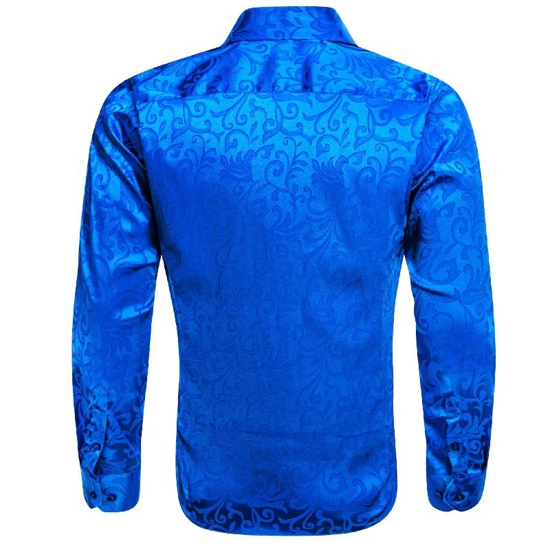 Simon.Von Cerulean Blue Floral Silk Men's Shirt- CY-0688