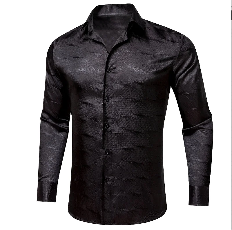 Simon.Von Classy Black Solid Silk Men's Shirt- CY-0678