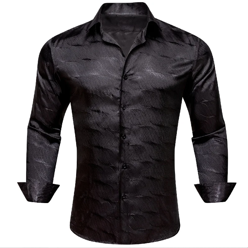 Simon.Von Classy Black Solid Silk Men's Shirt- CY-0678