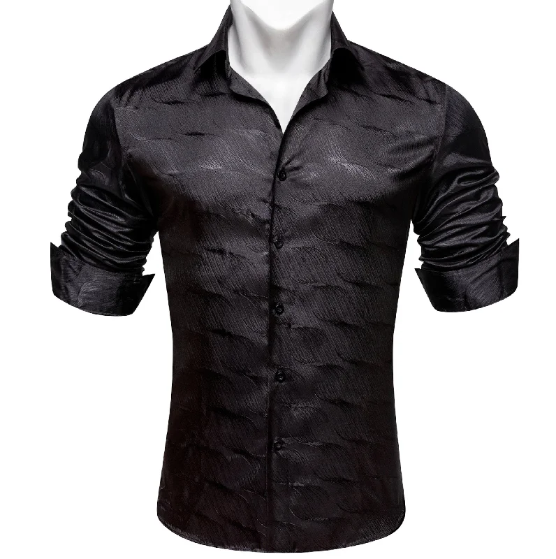 Simon.Von Classy Black Solid Silk Men's Shirt- CY-0678