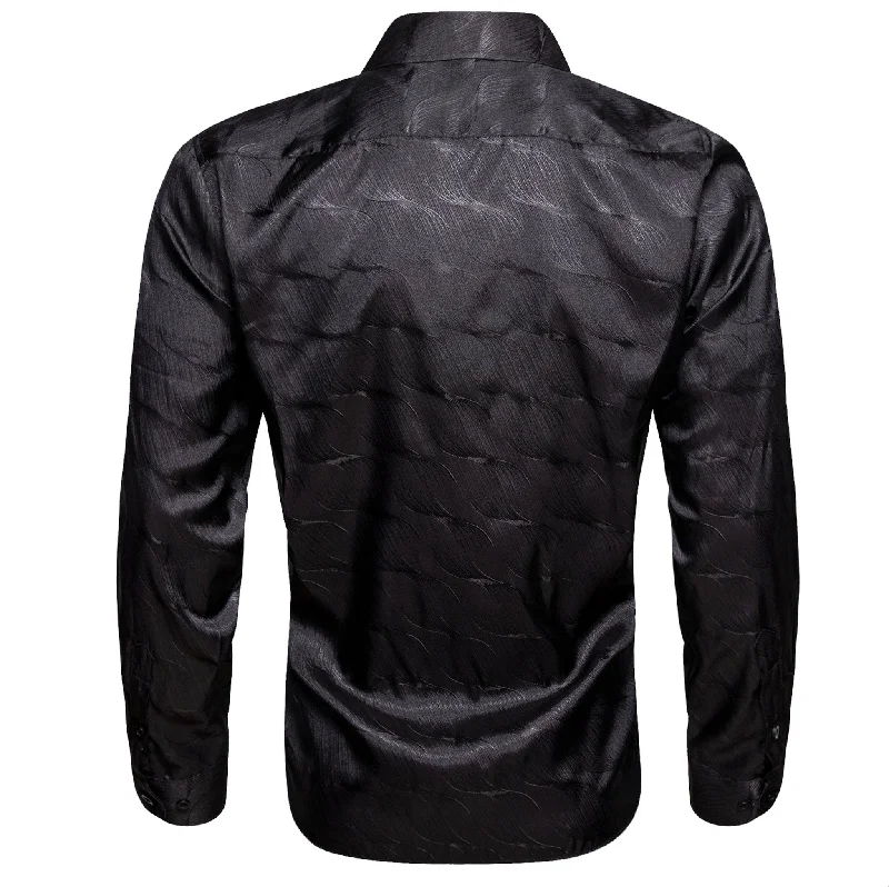 Simon.Von Classy Black Solid Silk Men's Shirt- CY-0678