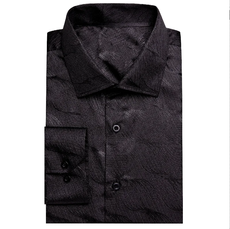 Simon.Von Classy Black Solid Silk Men's Shirt- CY-0678