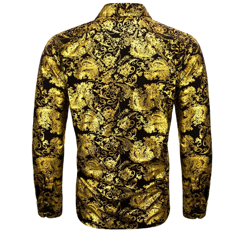 Simon.Von Classy Gold Black Paisley Silk Men's Shirt-CY-0590