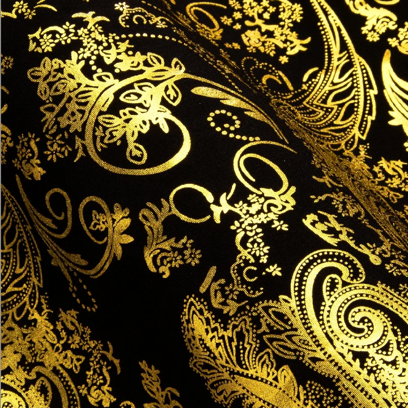 Simon.Von Classy Gold Black Paisley Silk Men's Shirt-CY-0590