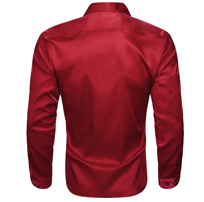 Simon.Von  Red Solid Silk Men's Long Sleeve Shirt- CY-0520