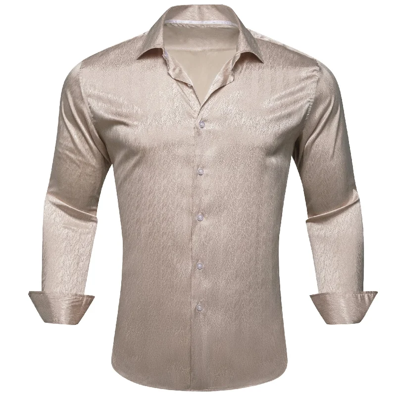 Simon.Von Fashion Champagne Solid Silk Shirt- CY-0671