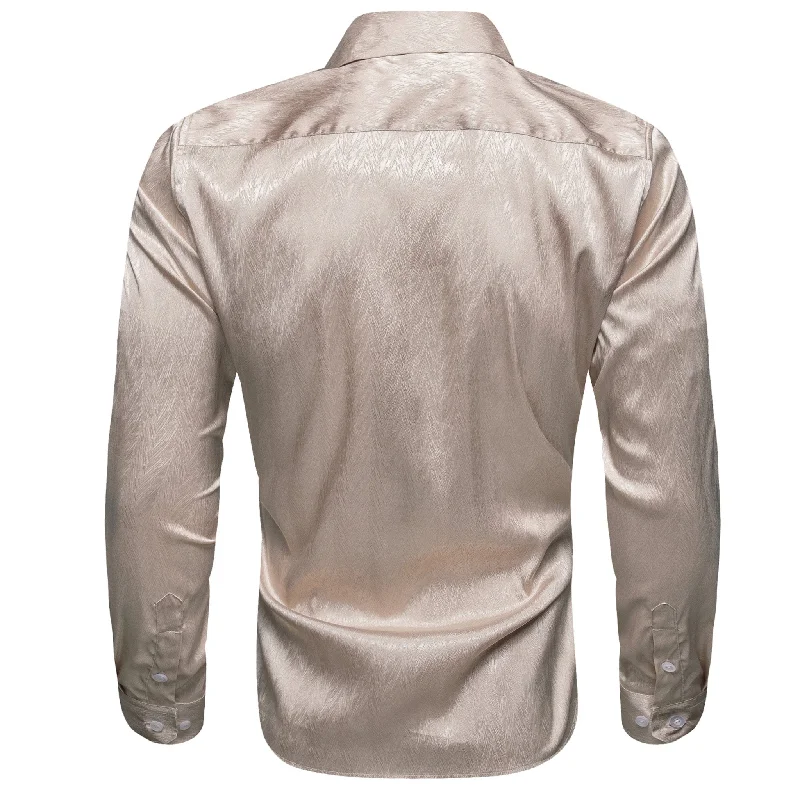 Simon.Von Fashion Champagne Solid Silk Shirt- CY-0671